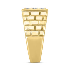 MENS RING 1 1/2CT ROUND DIAMOND 14K YELLOW GOLD 