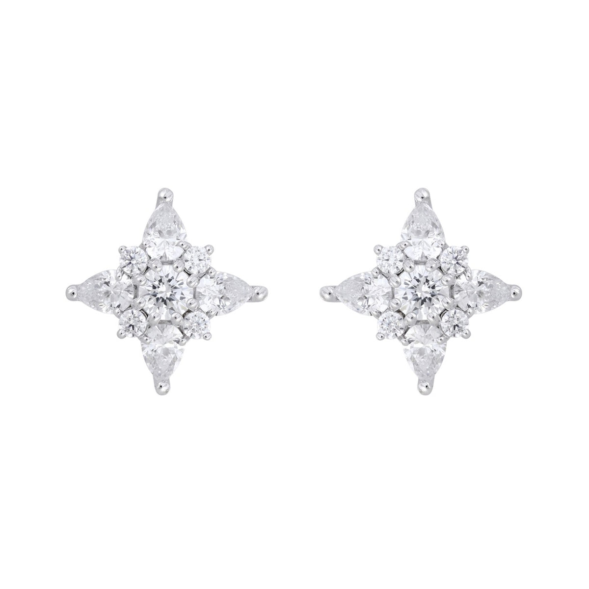 14K WHITE GOLD 1CT ROUND/PEAR DIAMOND LADIES EARRINGS 