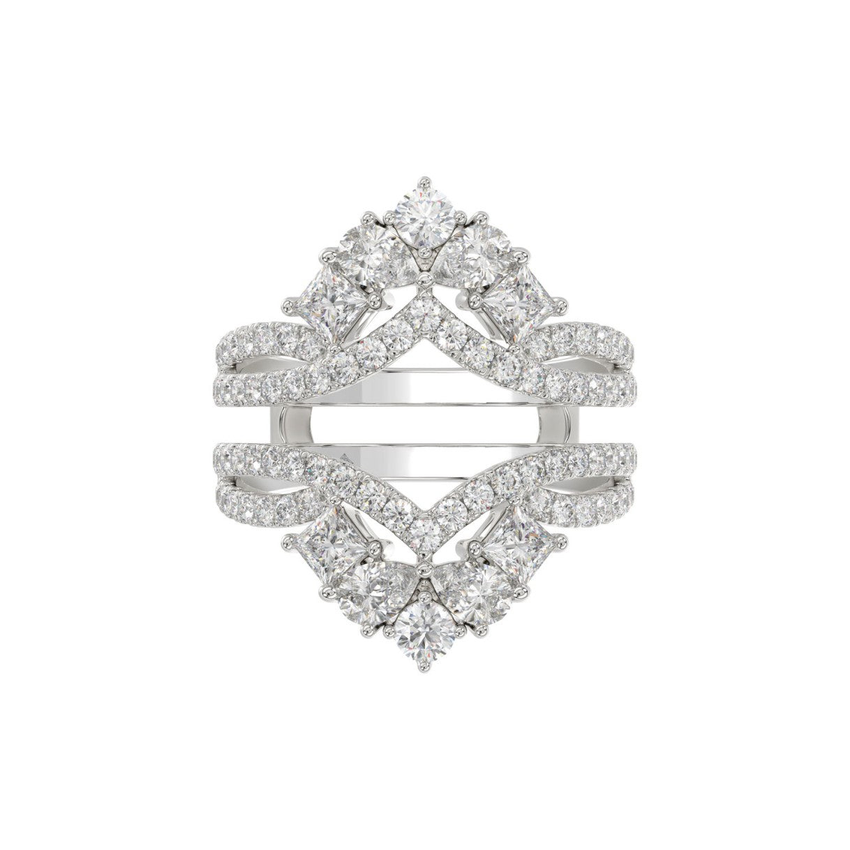 LADIES WRAP RING 2 1/2CT ROUND/PRINCESS/PEAR DIAMOND 14K WHITE GOLD