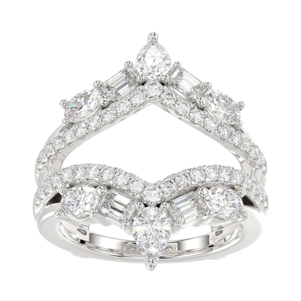 14K WHITE GOLD 1 3/4CT ROUND/EMERALD/PEAR/OVAL DIAMOND LADIES RING