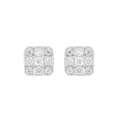 LADIES EARRINGS 1CT ROUND/PRINCESS DIAMOND 14K WHITE GOLD