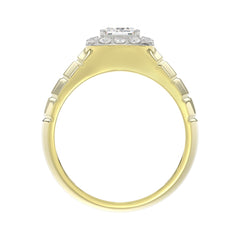MEN'S RING 2 1/2CT ROUND/EMERALD DIAMOND 14K YELLOW GOLD