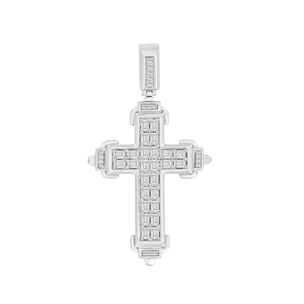 MEN'S CHARM PENDANT 3CT ROUND/EMERALD DIAMOND 14K WHITE GOLD