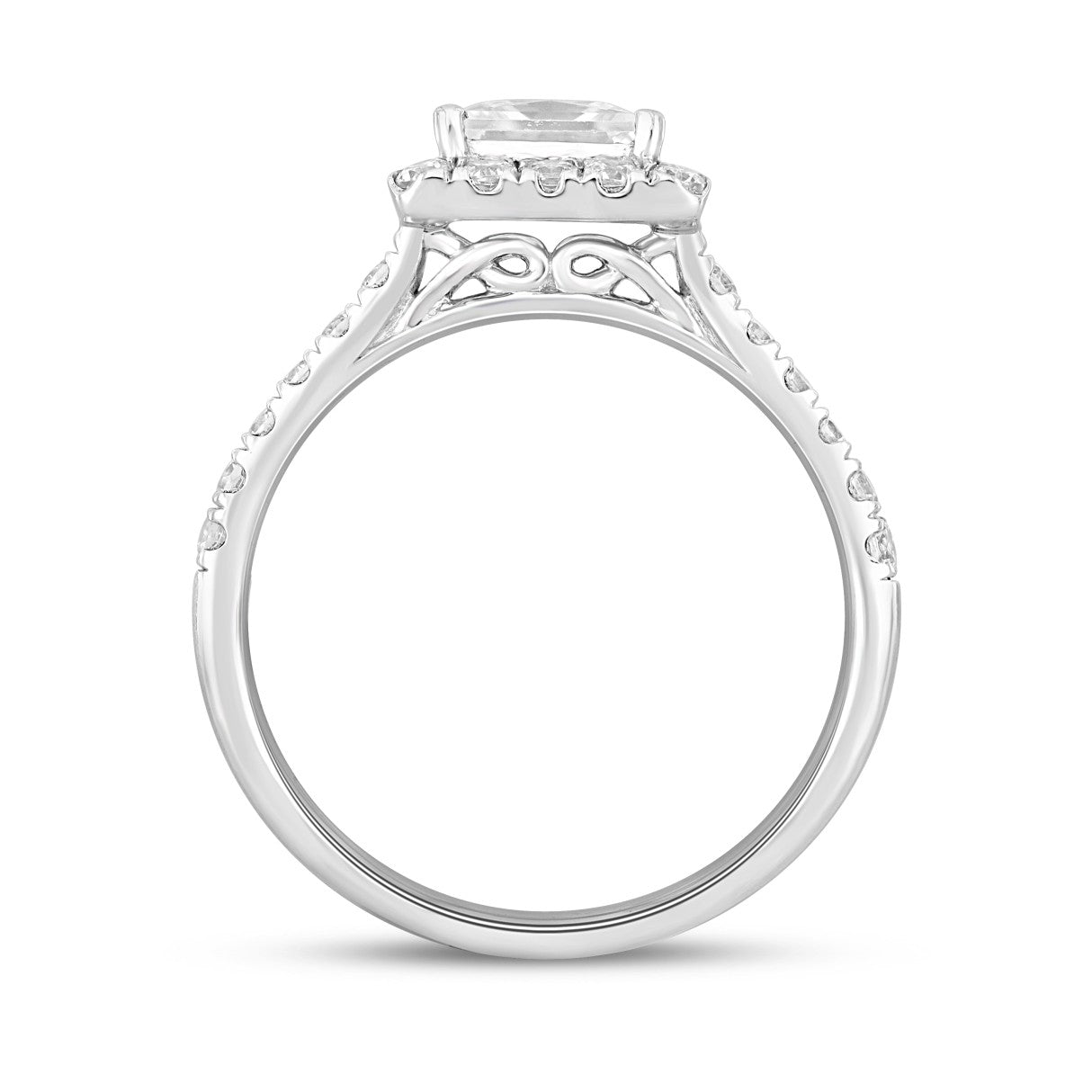 LADIES RING 1 1/2CT ROUND/PRINCESS DIAMOND 14K WHITE GOLD (CENTER STONE PRINCESS DIAMOND 1CT)