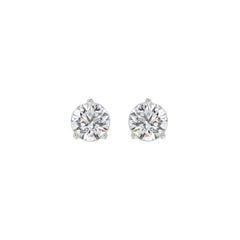 LADIES SOLITAIRE EARRINGS 1 1/2CT ROUND DIAMOND 14K WHITE GOLD 