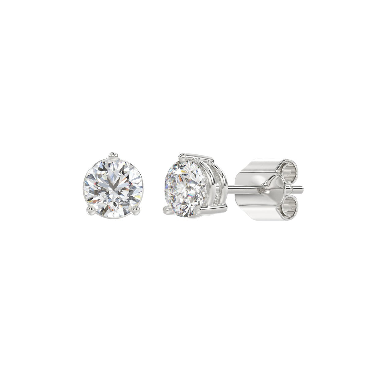 LADIES SOLITAIRE EARRINGS 1 1/2CT ROUND DIAMOND 14K WHITE GOLD
