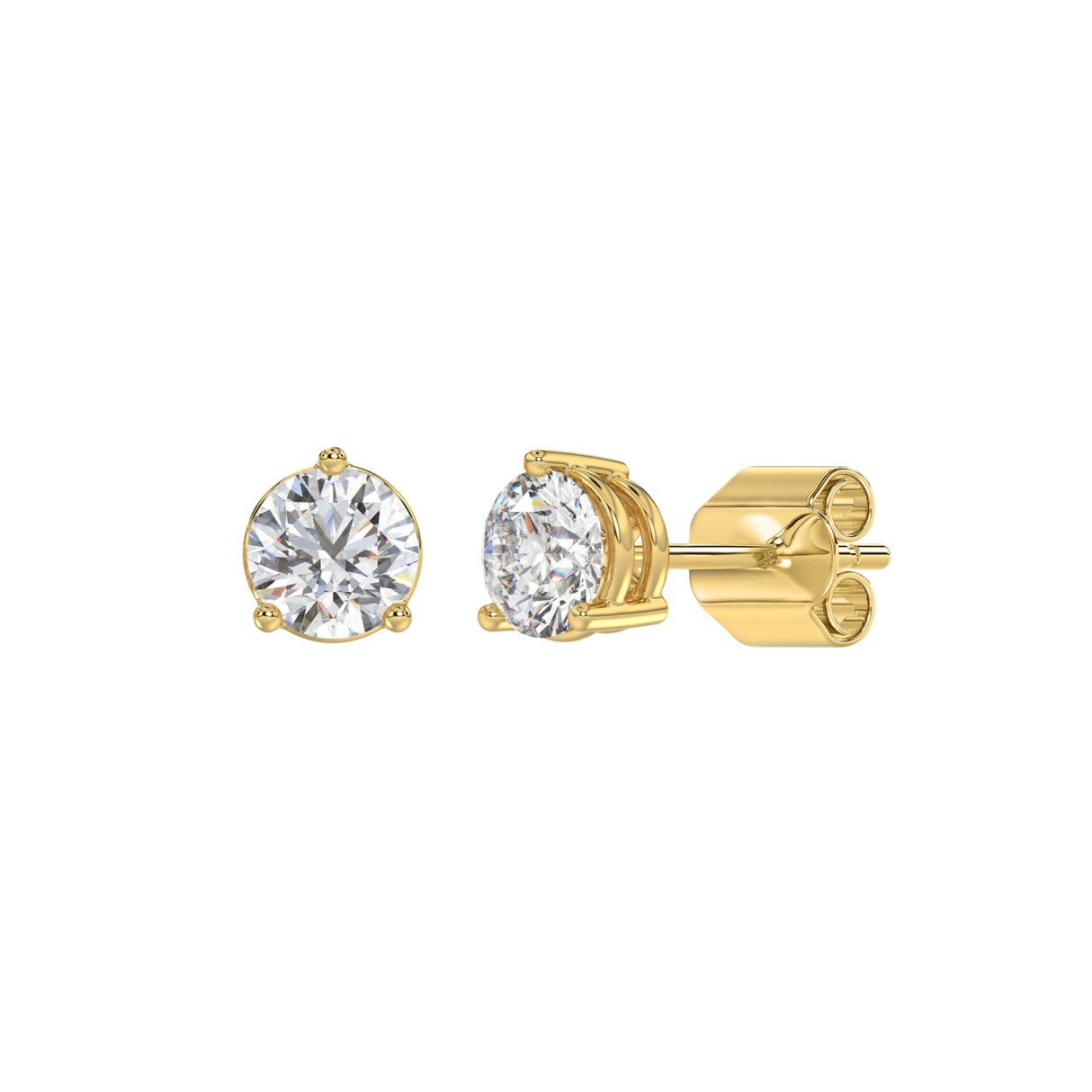 LADIES SOLITAIRE EARRINGS 1 1/2CT ROUND DIAMOND 14K YELLOW GOLD