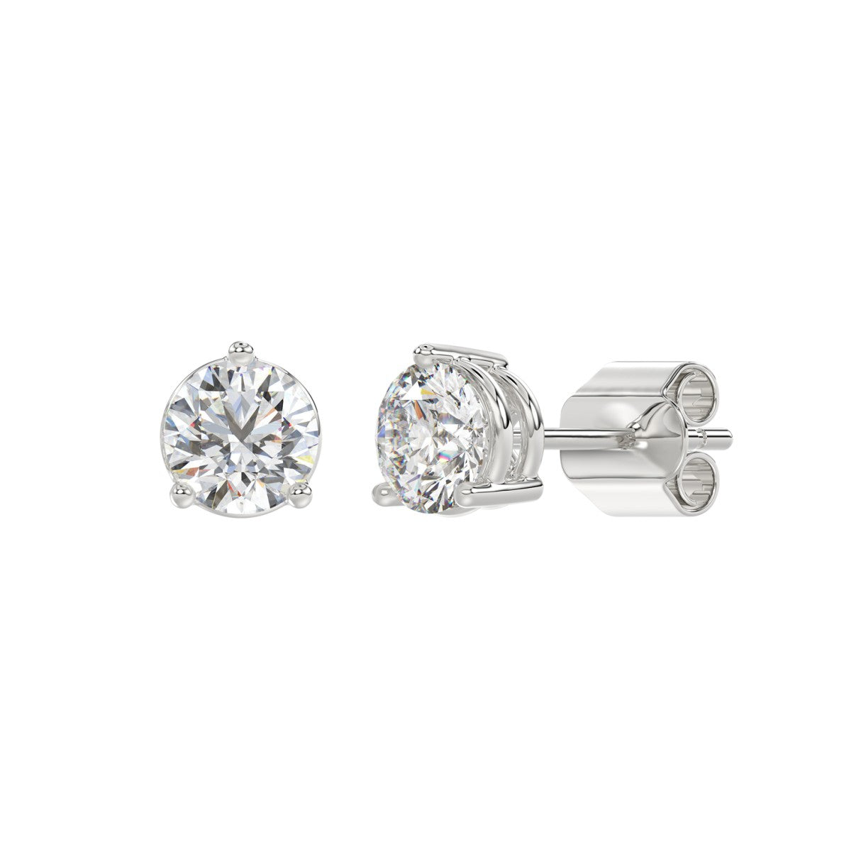 LADIES SOLITAIRE EARRINGS 2 1/2CT ROUND DIAMOND 14K WHITE GOLD