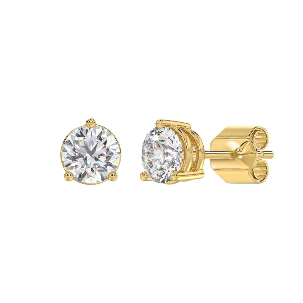 14K YELLOW GOLD 3CT ROUND DIAMOND LADIES SOLITAIRE EARRINGS (CENTER STONE  ROUND DIAMOND 1 1/2CT)