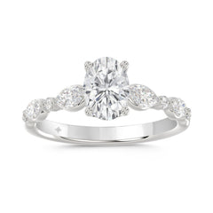 14K White Gold Oval Diamond Ring 1 1/2Ct With Round & Marquise Side Diamonds 1.00Ct Center Stone Oval Diamond For Women Fine Jewelry Gift For Her (Color F-G Clarity Vs1/Vs2)