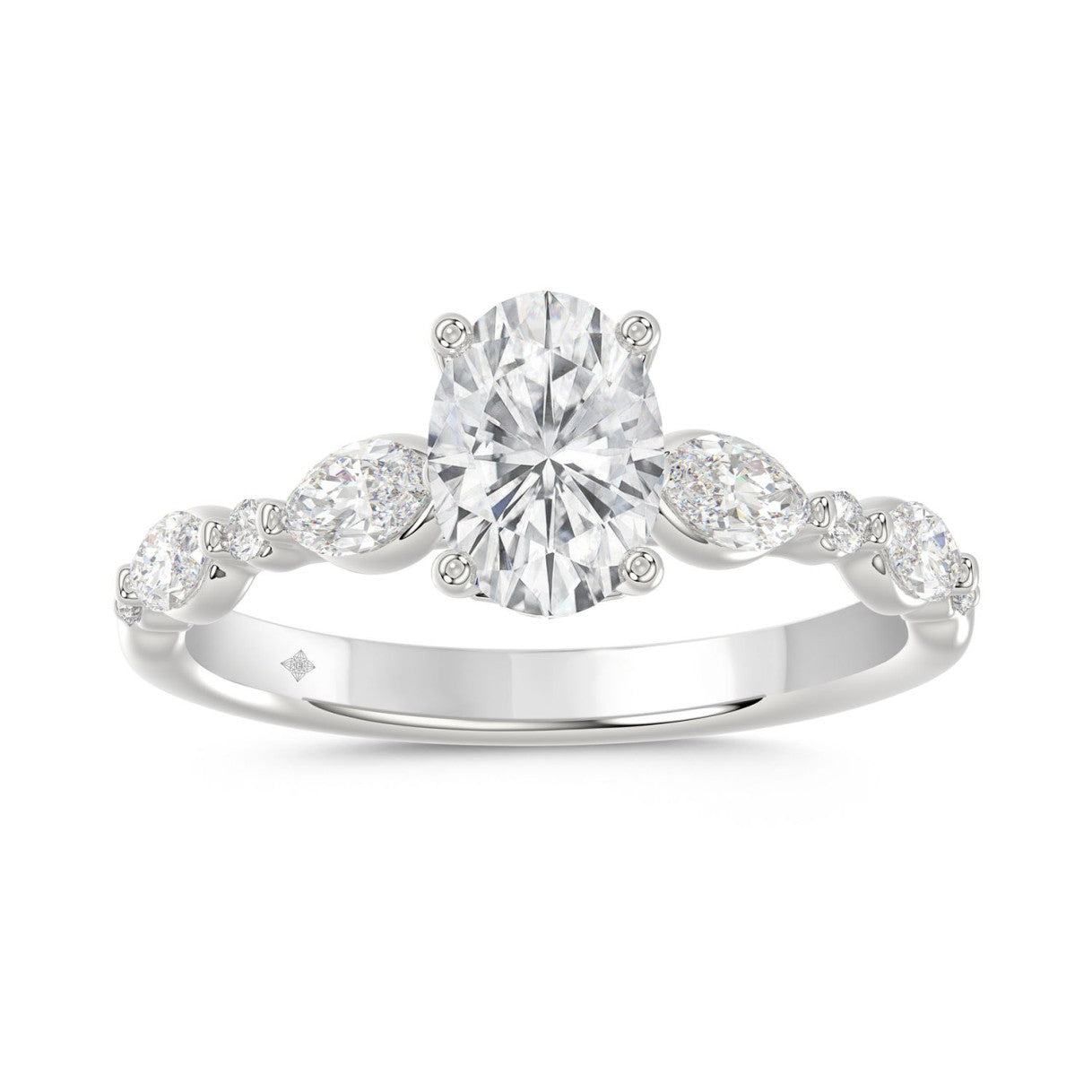 14K White Gold Oval Diamond Ring 1 1/2Ct With Round &amp; Marquise Side Diamonds 1.00Ct Center Stone Oval Diamond For Women Fine Jewelry Gift For Her (Color F-G Clarity Vs1/Vs2)