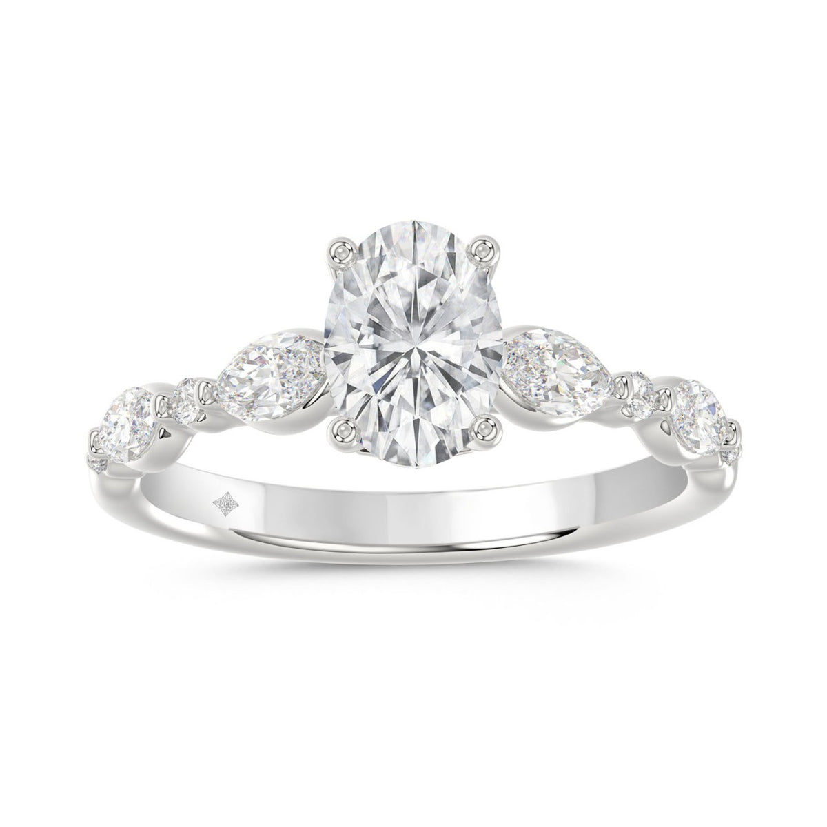 14K White Gold Oval Diamond Ring 1 1/2Ct With Round &amp; Marquise Side Diamonds 1.00Ct Center Stone Oval Diamond For Women Fine Jewelry Gift For Her (Color F-G Clarity Vs1/Vs2)