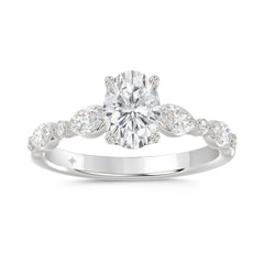 14K White Gold Oval Diamond Ring 1 1/2Ct With Round &amp; Marquise Side Diamonds 1.00Ct Center Stone Oval Diamond For Women Fine Jewelry Gift For Her (Color F-G Clarity Vs1/Vs2)