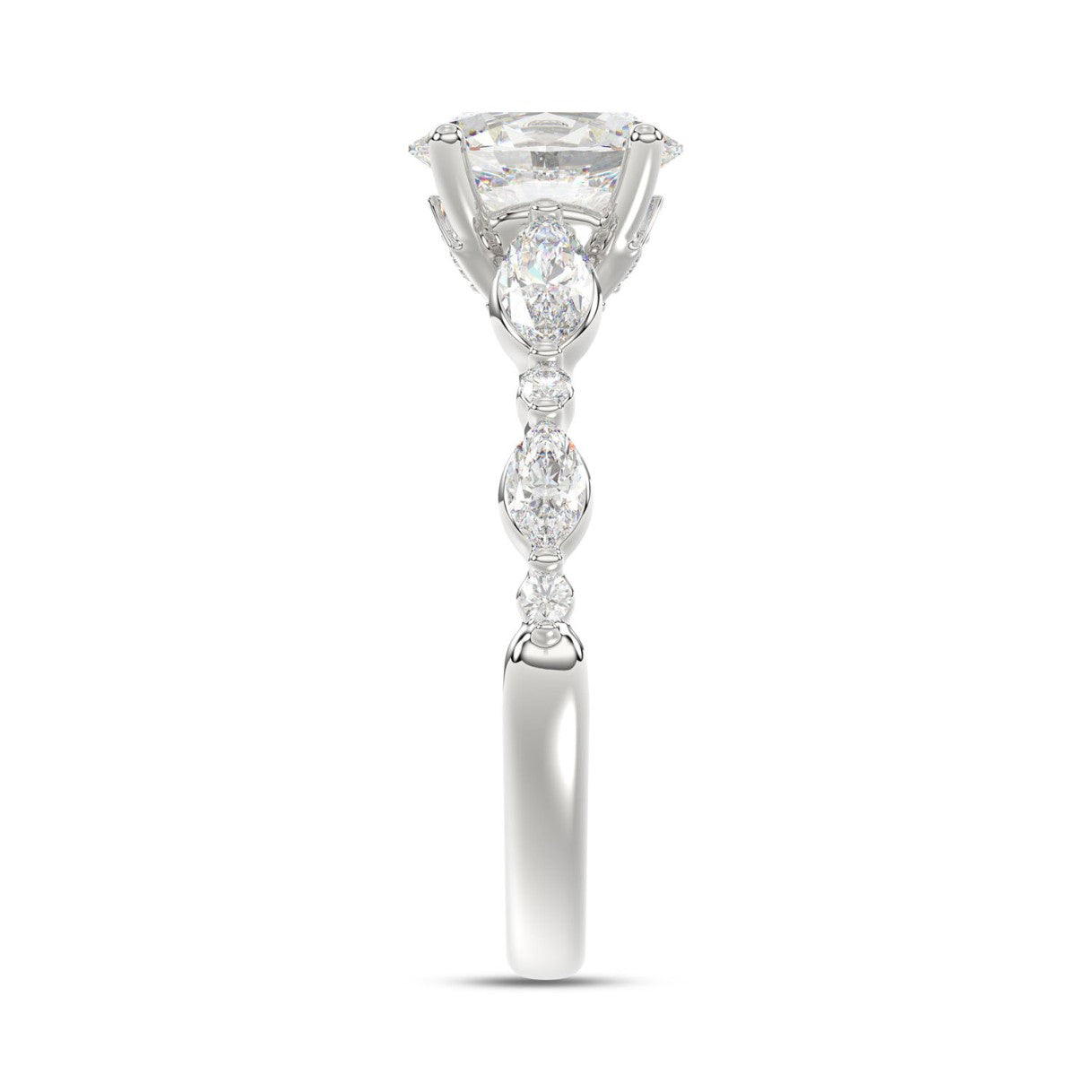 14K White Gold Oval Diamond Ring 1 1/2Ct With Round &amp; Marquise Side Diamonds 1.00Ct Center Stone Oval Diamond For Women Fine Jewelry Gift For Her (Color F-G Clarity Vs1/Vs2)
