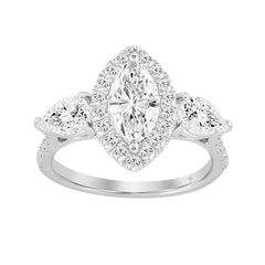LADIES RING 2 1/2CT ROUND/MARQUISE/PEAR DIAMOND 14K WHITE GOLD (CENTER STONE MARQUISE DIAMOND 1CT )