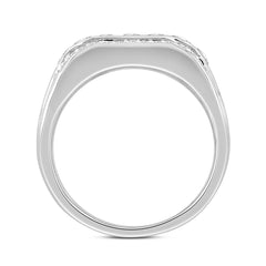 MENS RING  2.00CT ROUND/EMERALD DIAMOND 14K WHITE GOLD