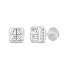 LADIES EARRINGS 1.00CT ROUND/PRINCESS DIAMOND 14K WHITE GOLD