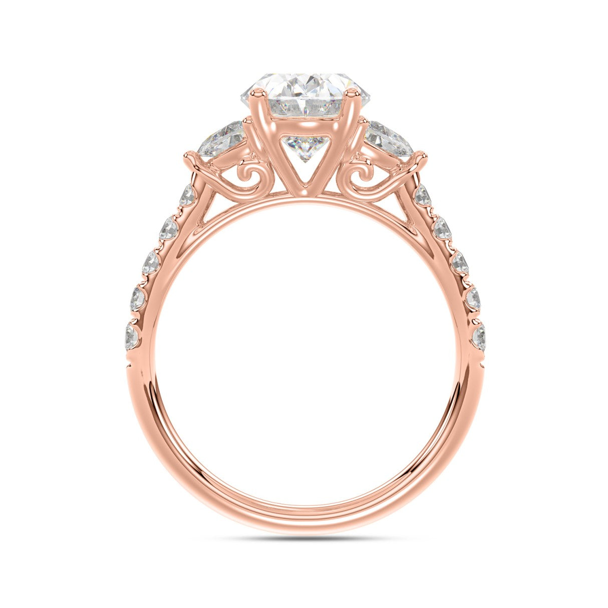 14K ROSE GOLD 3.00CT ROUND/OVAL/HALF MOON DIAMOND LADIES RING (CENTER STONE OVAL DIAMOND 2CT)