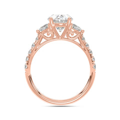 14K ROSE GOLD 1.00CT ROUND/OVAL/HALF MOON DIAMOND LADIES RING (CENTER STONE OVAL DIAMOND 2CT)