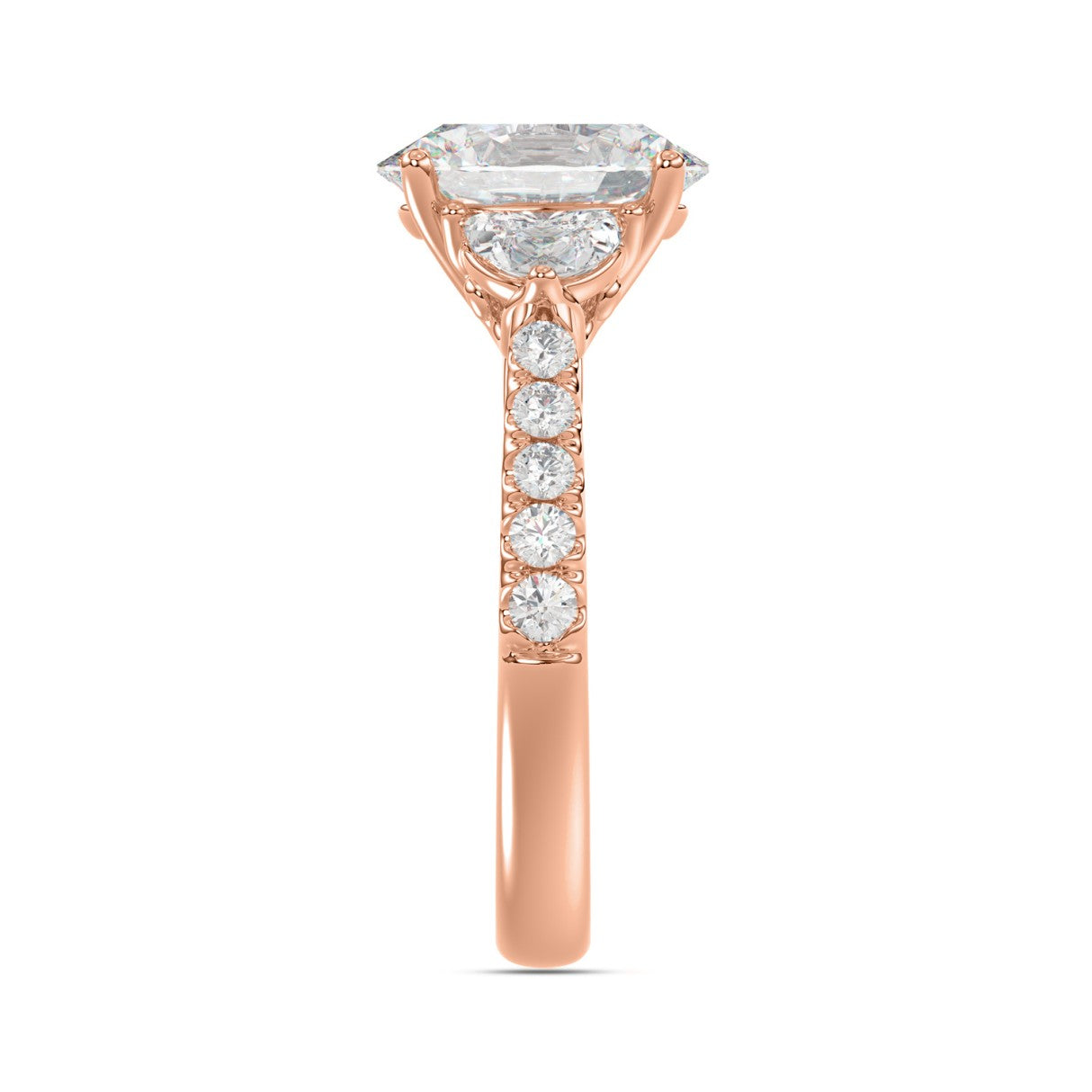 14K ROSE GOLD 3.00CT ROUND/OVAL/HALF MOON DIAMOND LADIES RING (CENTER STONE OVAL DIAMOND 2CT)