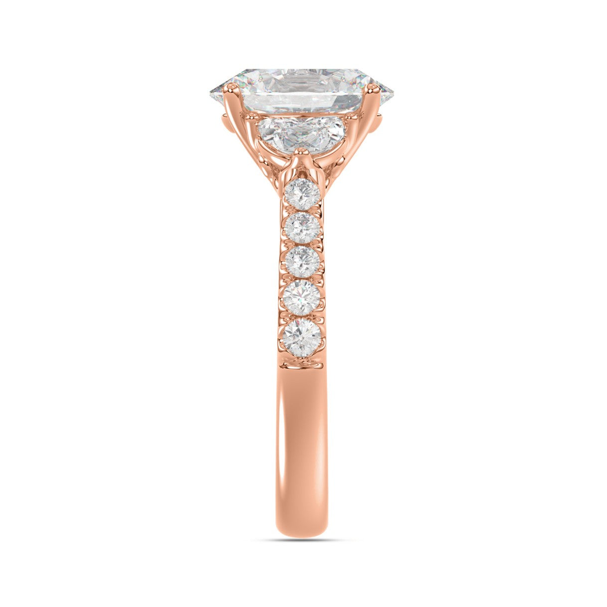 14K ROSE GOLD 3.00CT ROUND/OVAL/HALF MOON DIAMOND LADIES RING (CENTER STONE OVAL DIAMOND 2CT)