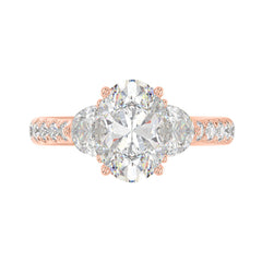 14K ROSE GOLD 3.00CT ROUND/OVAL/HALF MOON DIAMOND LADIES RING (CENTER STONE OVAL DIAMOND 2CT)