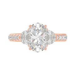 14K ROSE GOLD 3.00CT ROUND/OVAL/HALF MOON DIAMOND LADIES RING (CENTER STONE OVAL DIAMOND 2CT)