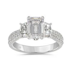 LADIES Engagement Ring 3CT ROUND/EMERALD/CADILLAC DIAMOND 14K WHITE GOLD (CENTER STONE EMERALD DIAMOND 2CT )