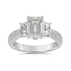 LADIES RING 3CT ROUND/EMERALD/CADILLAC DIAMOND 14K WHITE GOLD (CENTER STONE EMERALD DIAMOND 2CT )