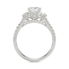 LADIES Engagement Ring 3CT ROUND/EMERALD/CADILLAC DIAMOND 14K WHITE GOLD (CENTER STONE EMERALD DIAMOND 2CT )