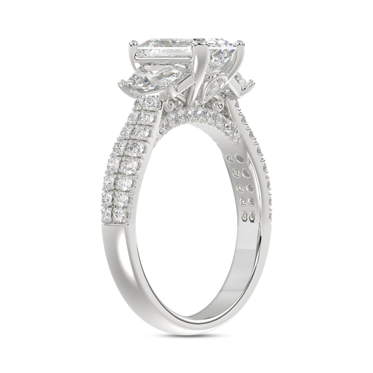 LADIES Engagement Ring 3CT ROUND/EMERALD/CADILLAC DIAMOND 14K WHITE GOLD (CENTER STONE EMERALD DIAMOND 2CT )