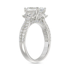 LADIES Engagement Ring 3CT ROUND/EMERALD/CADILLAC DIAMOND 14K WHITE GOLD (CENTER STONE EMERALD DIAMOND 2CT )