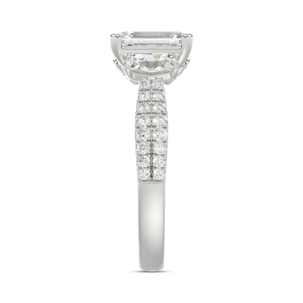 LADIES Engagement Ring 3CT ROUND/EMERALD/CADILLAC DIAMOND 14K WHITE GOLD (CENTER STONE EMERALD DIAMOND 2CT )