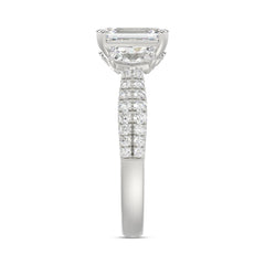 LADIES Engagement Ring 3CT ROUND/EMERALD/CADILLAC DIAMOND 14K WHITE GOLD (CENTER STONE EMERALD DIAMOND 2CT )