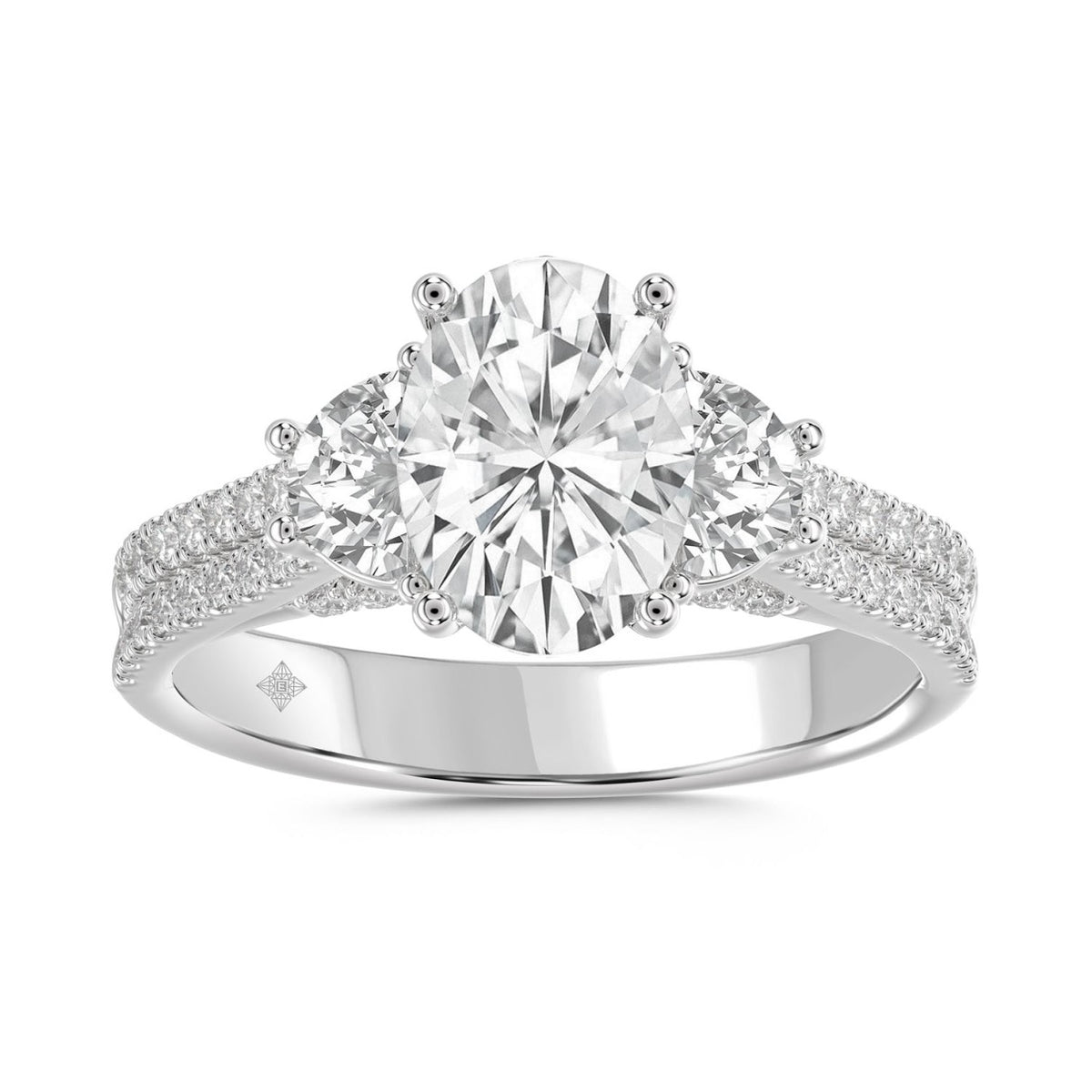 LADIES Engagement RING 3CT ROUND/OVAL/HALF MOON DIAMOND 14K WHITE GOLD (CENTER STONE OVAL DIAMOND 2CT )