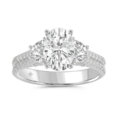 LADIES Engagement RING 3CT ROUND/OVAL/HALF MOON DIAMOND 14K WHITE GOLD (CENTER STONE OVAL DIAMOND 2CT )
