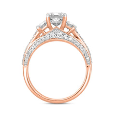 LADIES RING 3CT ROUND/EMERALD/TRAPEZOID DIAMOND 14K ROSE GOLD (CENTER STONE EMERALD DIAMOND 2CT)