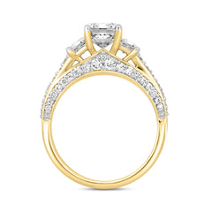 LADIES RING 3CT ROUND/EMERALD/TRAPEZOID DIAMOND 14K YELLOW GOLD (CENTER STONE EMERALD DIAMOND 2CT )