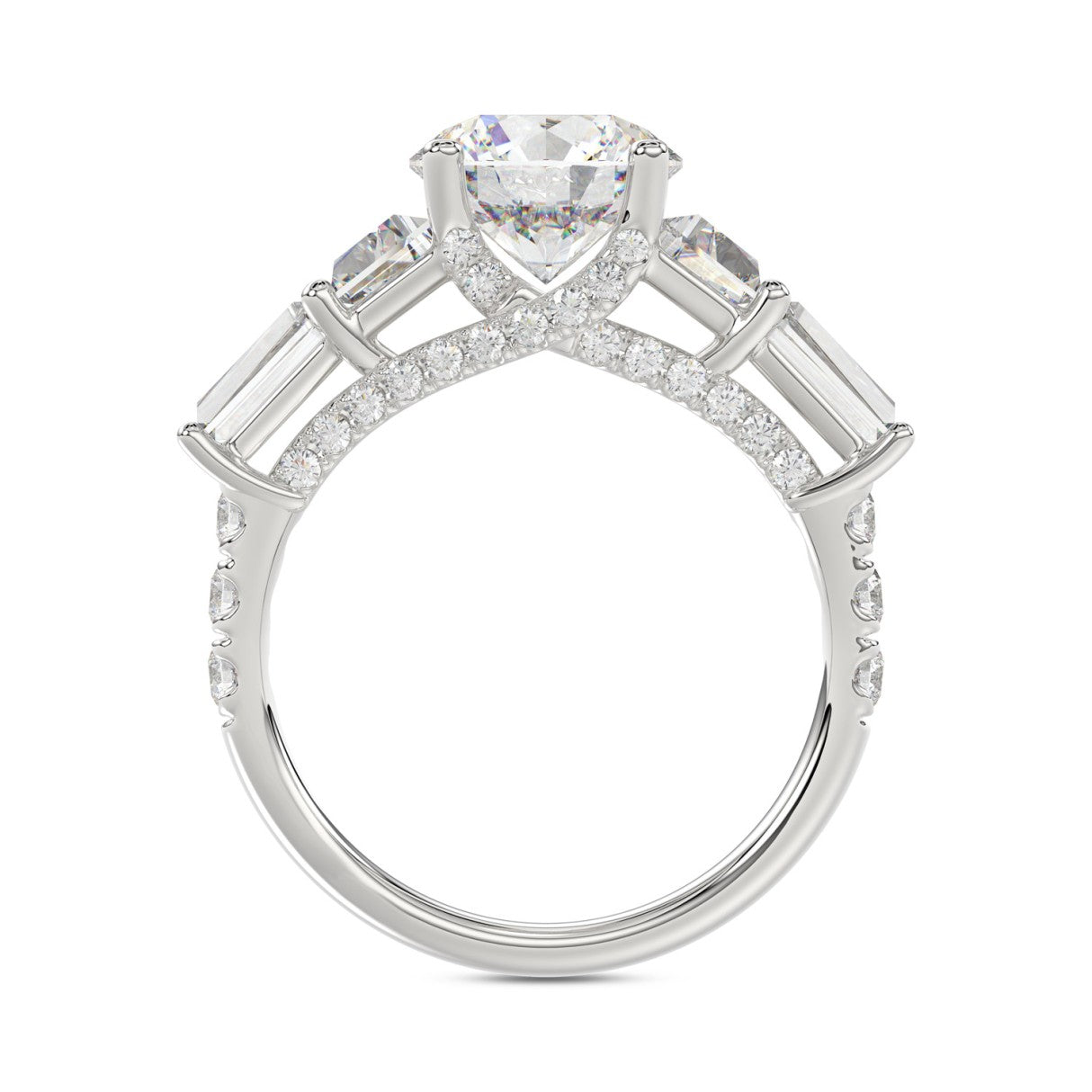 LADIES RING 3 3/4CT ROUND/TRAPEZOID/BAGUETTE DIAMOND 14K WHITE GOLD (CENTER STONE ROUND DIAMOND 2CT )