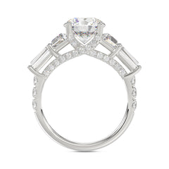 LADIES RING 3 3/4CT ROUND/TRAPEZOID/BAGUETTE DIAMOND 14K WHITE GOLD (CENTER STONE ROUND DIAMOND 2CT )