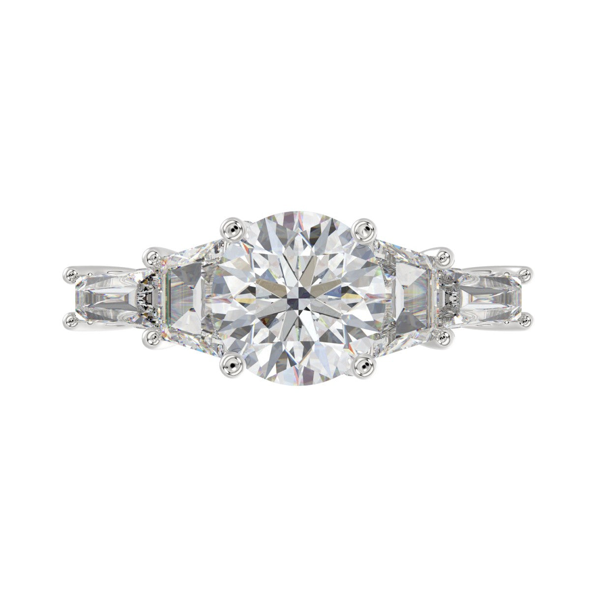 LADIES RING 3 3/4CT ROUND/TRAPEZOID/BAGUETTE DIAMOND 14K WHITE GOLD (CENTER STONE ROUND DIAMOND 2CT )