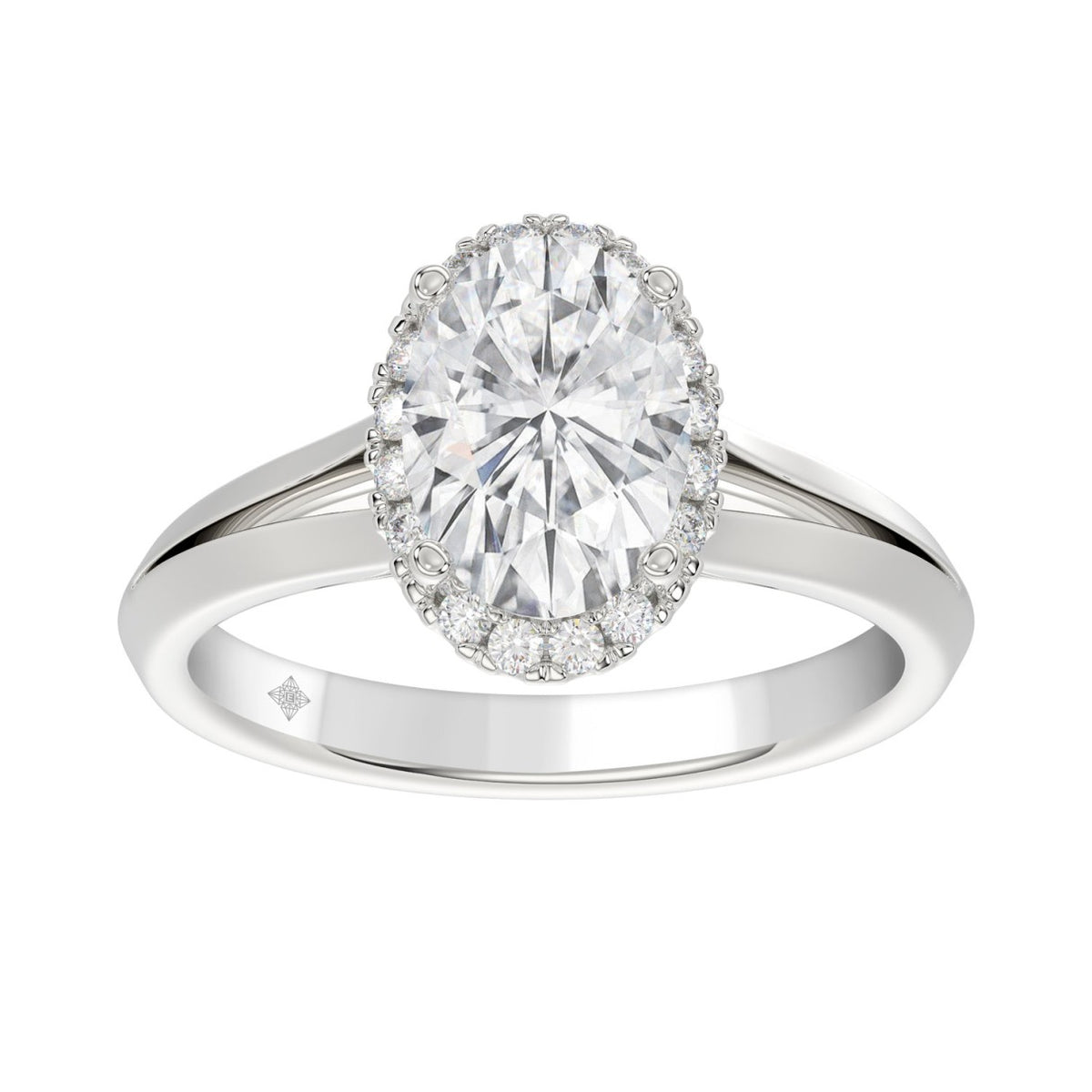 LADIES RING 2 1/6CT ROUND/OVAL DIAMOND 14K WHITE GOLD (CENTER STONE OVAL DIAMOND 2CT )