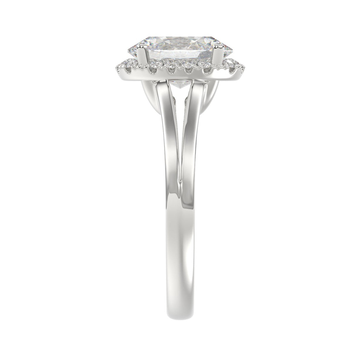 LADIES RING 2 1/6CT ROUND/OVAL DIAMOND 14K WHITE GOLD (CENTER STONE OVAL DIAMOND 2CT )