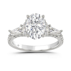 LADIES RING 3 1/2CT ROUND/HALF MOON/OVAL/TAPER BAGUETTE DIAMOND 14K WHITE GOLD (CENTER STONE OVAL DIAMOND 2CT )