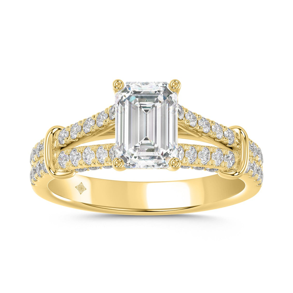 LADIES RING 2CT ROUND/EMERALD DIAMOND 14K YELLOW GOLD (CENTER STONE EMERALD DIAMOND 1 1/2CT )