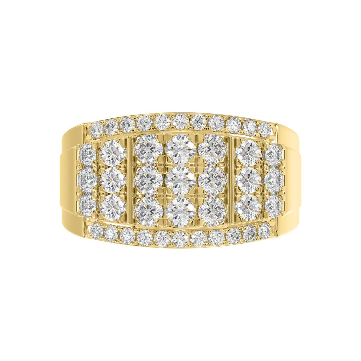 MEN'S RING 2.00CT ROUND DIAMOND 14K YELLOW GOLD