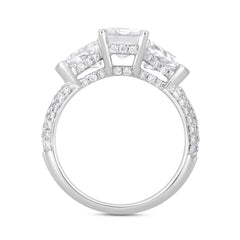 LADIES RING 3 1/2CT ROUND/EMERALD/TRILLION DIAMOND 14K WHITE GOLD (CENTER STONE EMERALD DIAMOND 2CT )