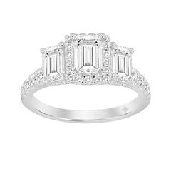 LADIES RING 2 1/2CT ROUND/EMERALD DIAMOND 14K WHITE GOLD (CENTER STONE EMERALD DIAMOND 1CT )