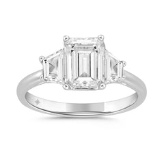 LADIES RING 2 3/4CT ROUND/TRAPEZOID/EMERALD DIAMOND 14K WHITE GOLD