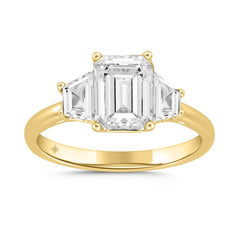 LADIES RING 2 3/4CT ROUND/TRAPEZOID/EMERALD DIAMOND 14K YELLOW GOLD